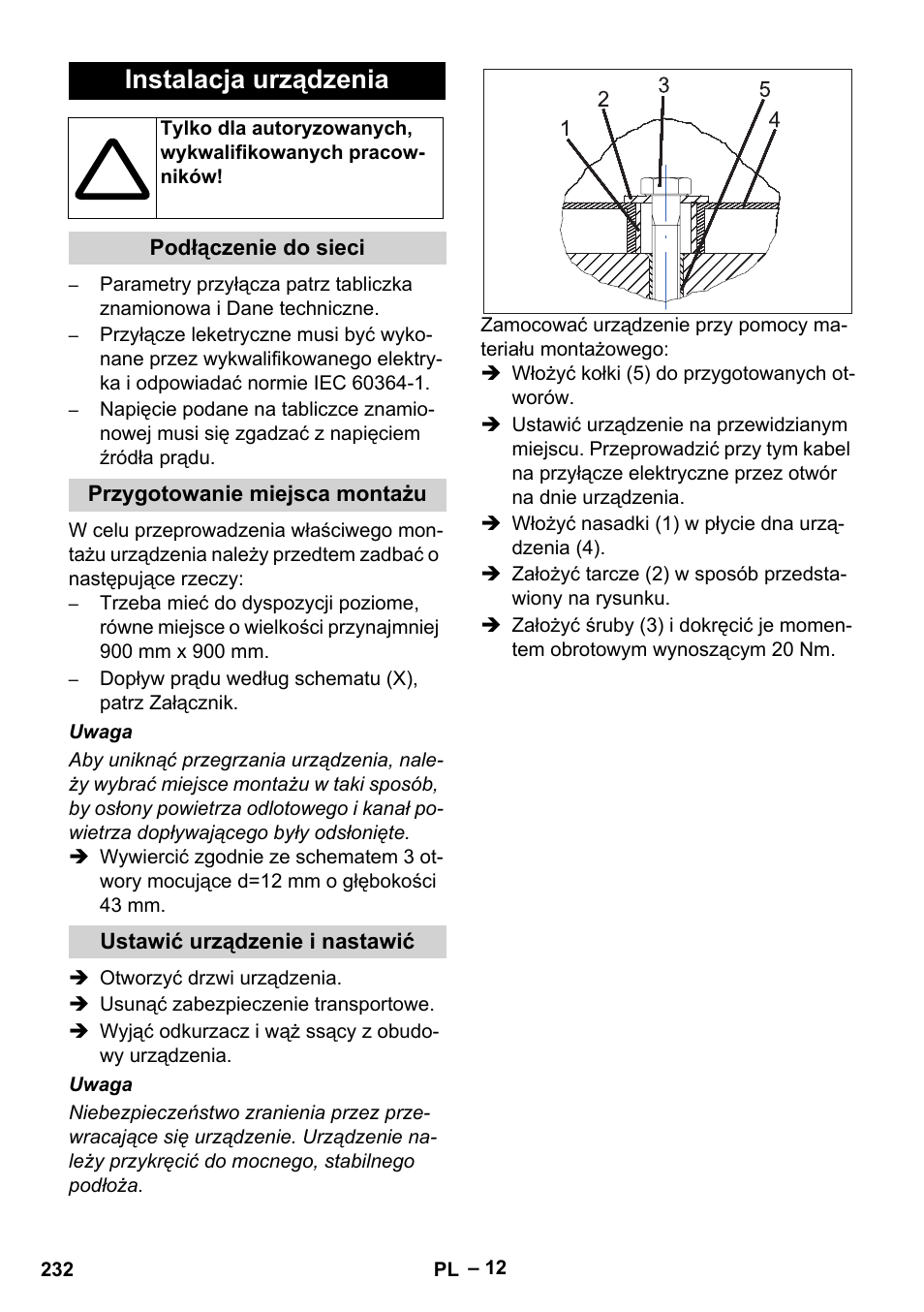 Instalacja urządzenia | Karcher SB V1 Eco User Manual | Page 232 / 356