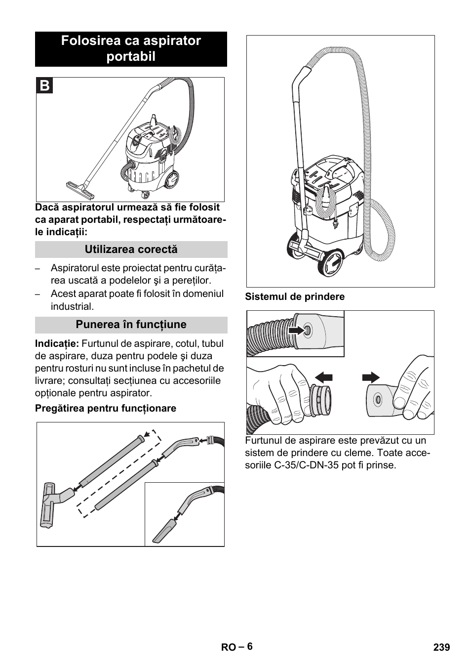 Folosirea ca aspirator portabil | Karcher SB V1 Eco User Manual | Page 239 / 356