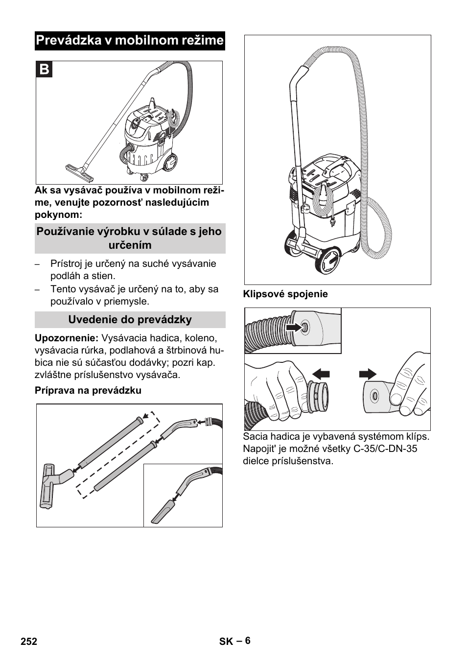 Prevádzka v mobilnom režime | Karcher SB V1 Eco User Manual | Page 252 / 356