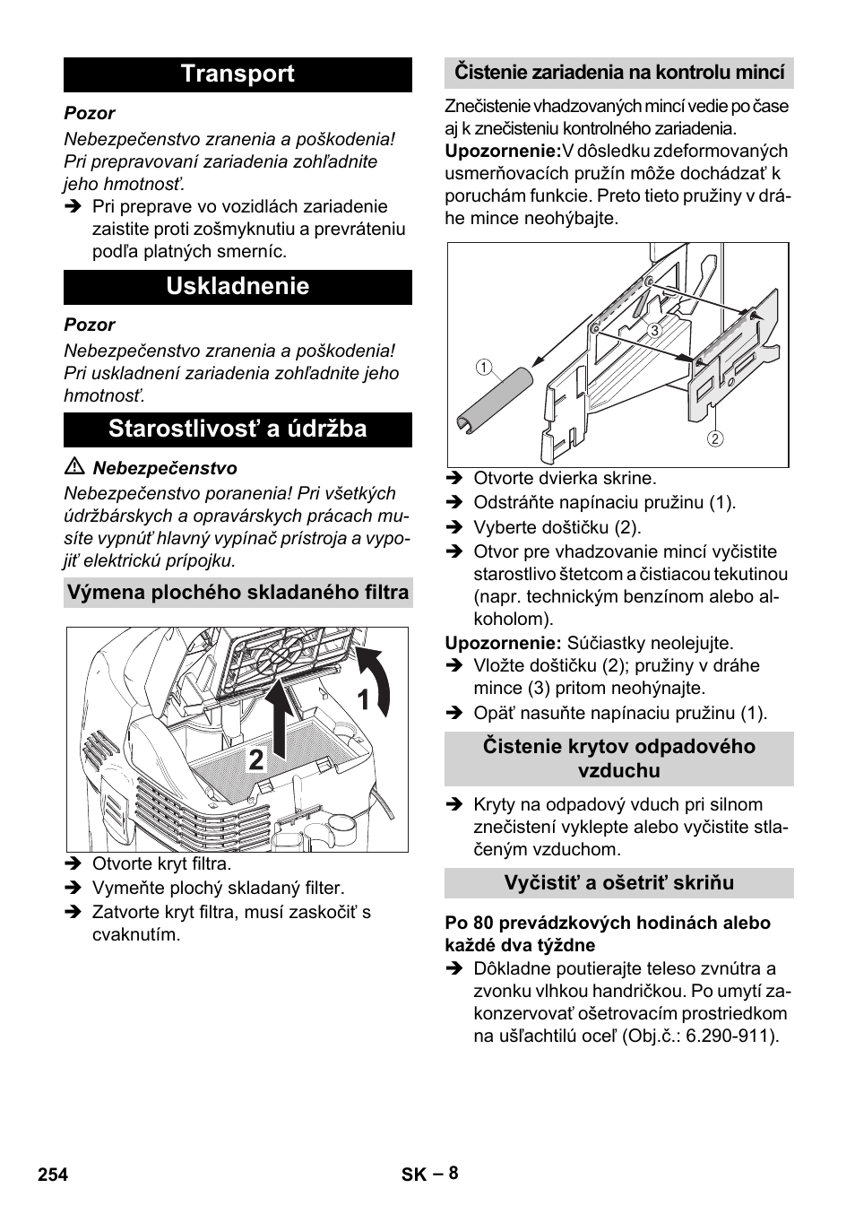 Transport uskladnenie starostlivosť a údržba | Karcher SB V1 Eco User Manual | Page 254 / 356