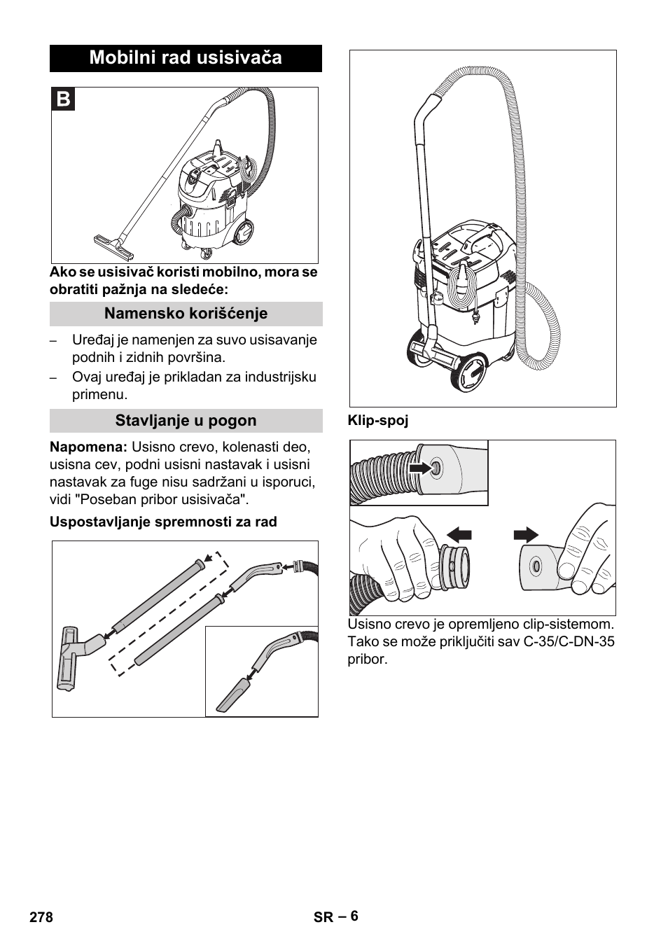 Mobilni rad usisivača | Karcher SB V1 Eco User Manual | Page 278 / 356