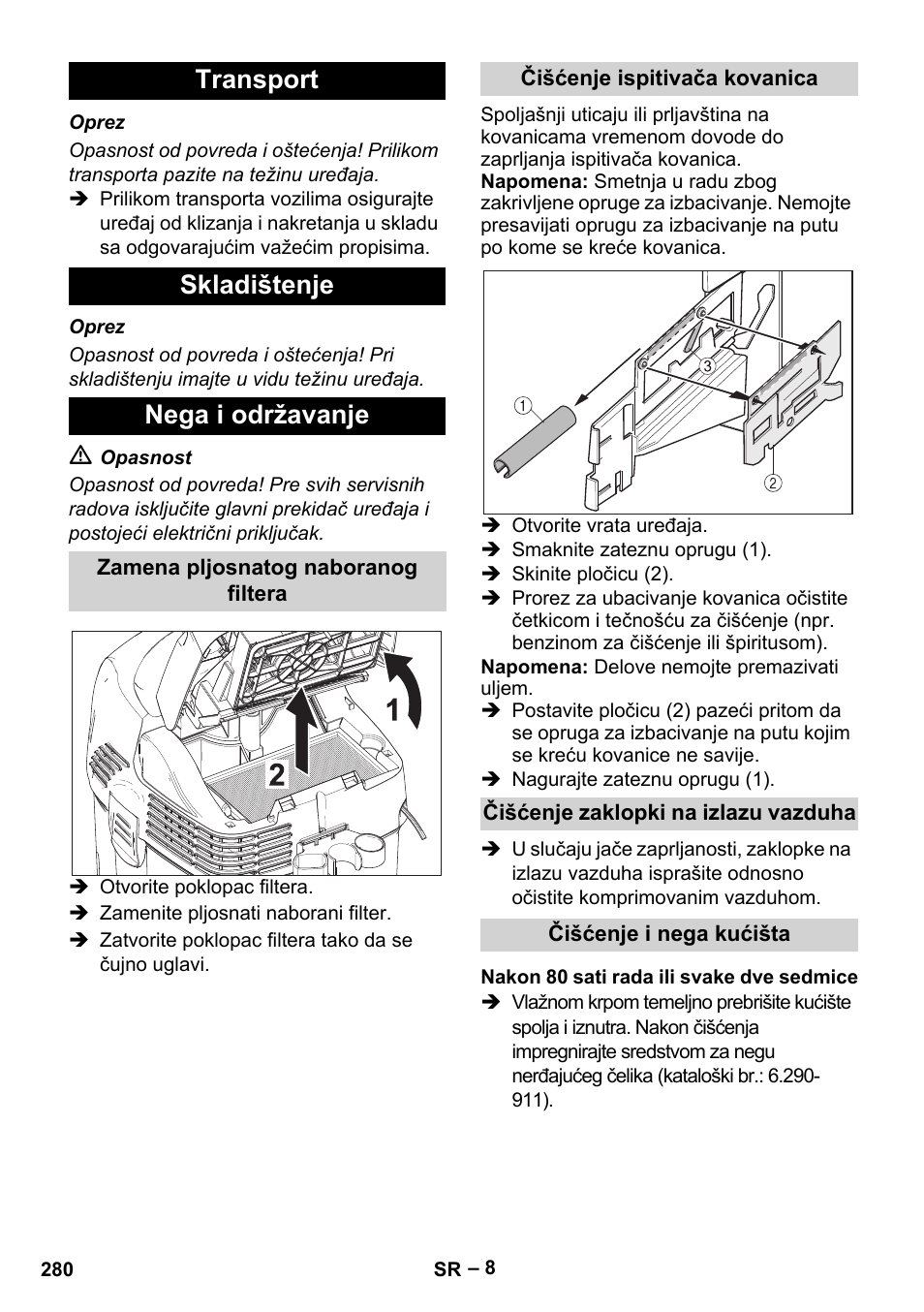 Transport skladištenje nega i održavanje | Karcher SB V1 Eco User Manual | Page 280 / 356