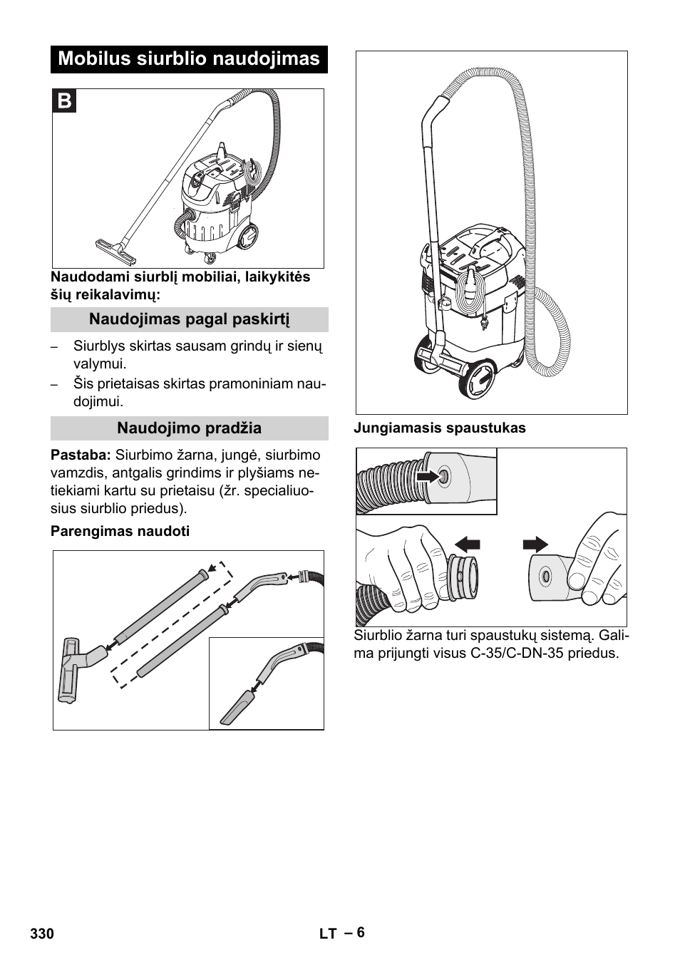 Mobilus siurblio naudojimas | Karcher SB V1 Eco User Manual | Page 330 / 356