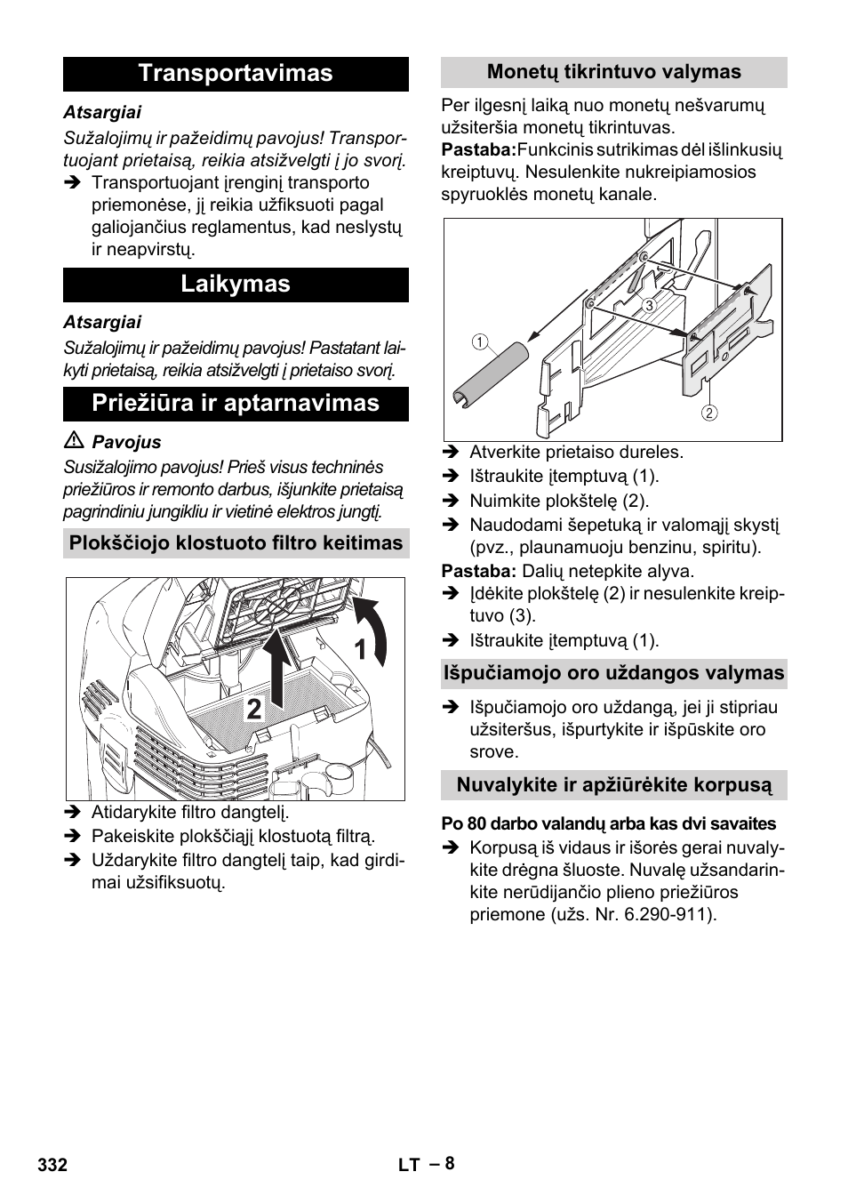 Transportavimas laikymas priežiūra ir aptarnavimas | Karcher SB V1 Eco User Manual | Page 332 / 356