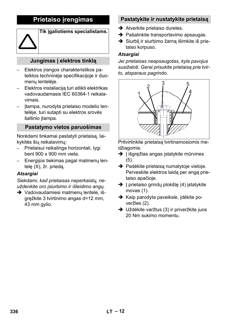 Prietaiso įrengimas | Karcher SB V1 Eco User Manual | Page 336 / 356