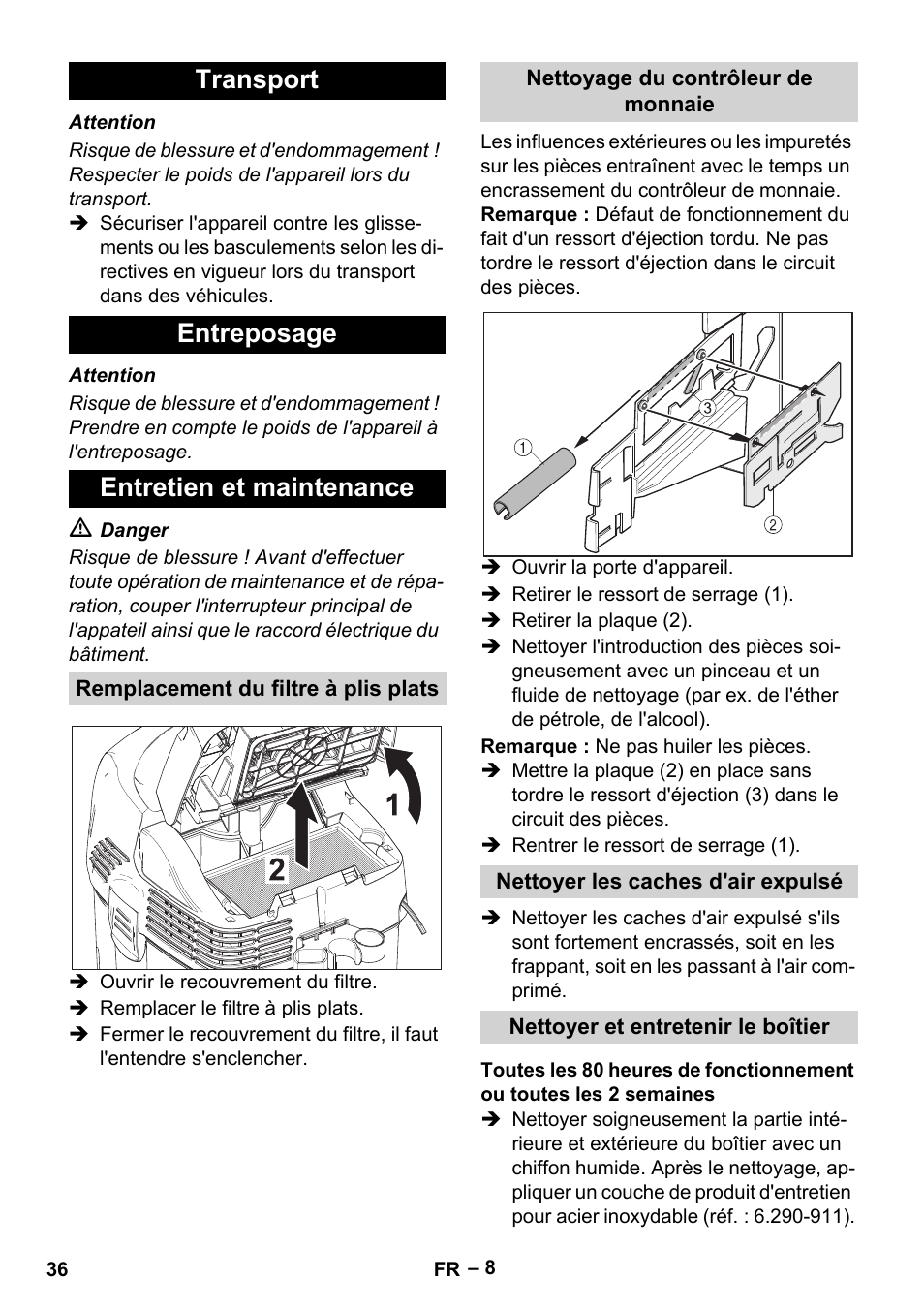 Transport entreposage entretien et maintenance | Karcher SB V1 Eco User Manual | Page 36 / 356