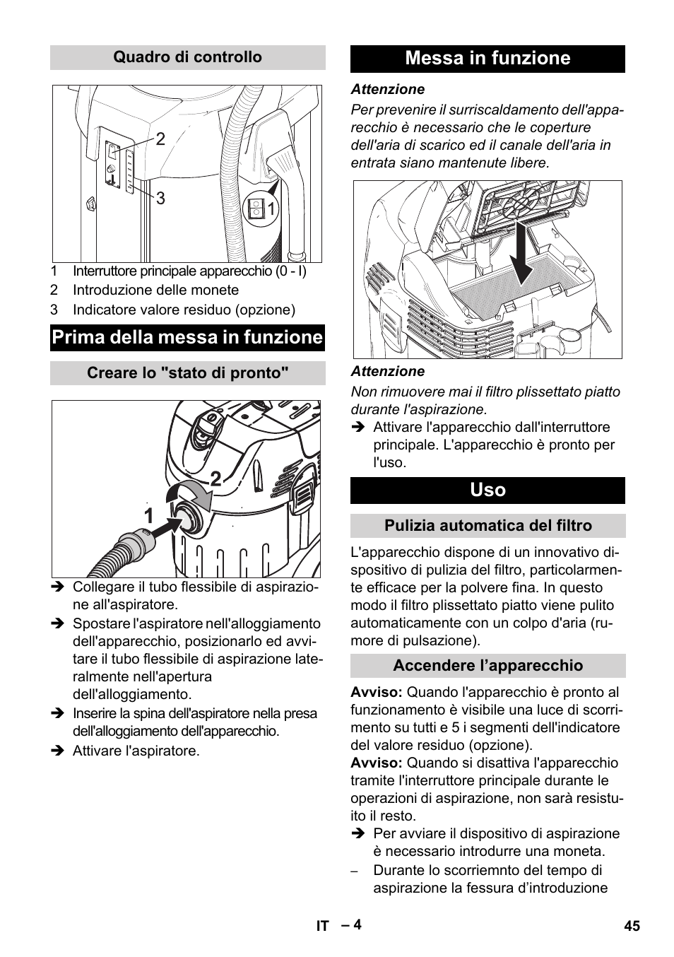 Prima della messa in funzione, Messa in funzione uso | Karcher SB V1 Eco User Manual | Page 45 / 356