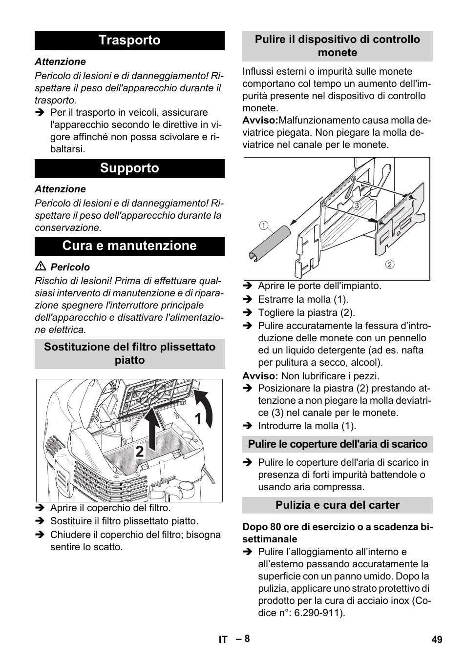 Trasporto supporto cura e manutenzione | Karcher SB V1 Eco User Manual | Page 49 / 356