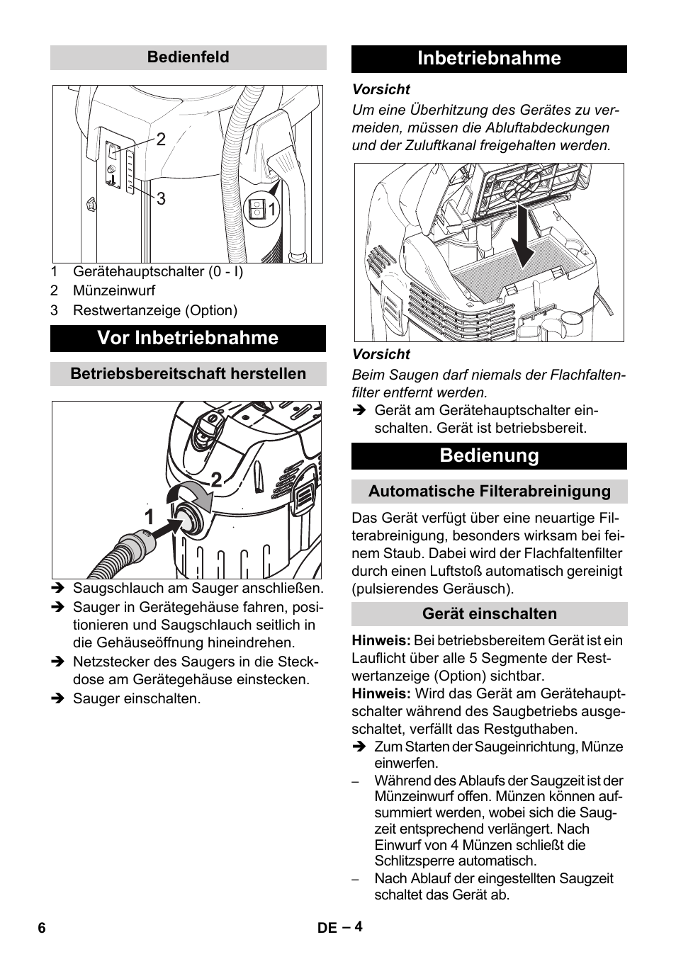 Vor inbetriebnahme, Inbetriebnahme bedienung | Karcher SB V1 Eco User Manual | Page 6 / 356