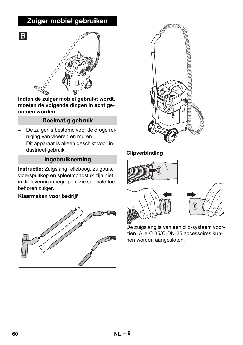 Zuiger mobiel gebruiken | Karcher SB V1 Eco User Manual | Page 60 / 356