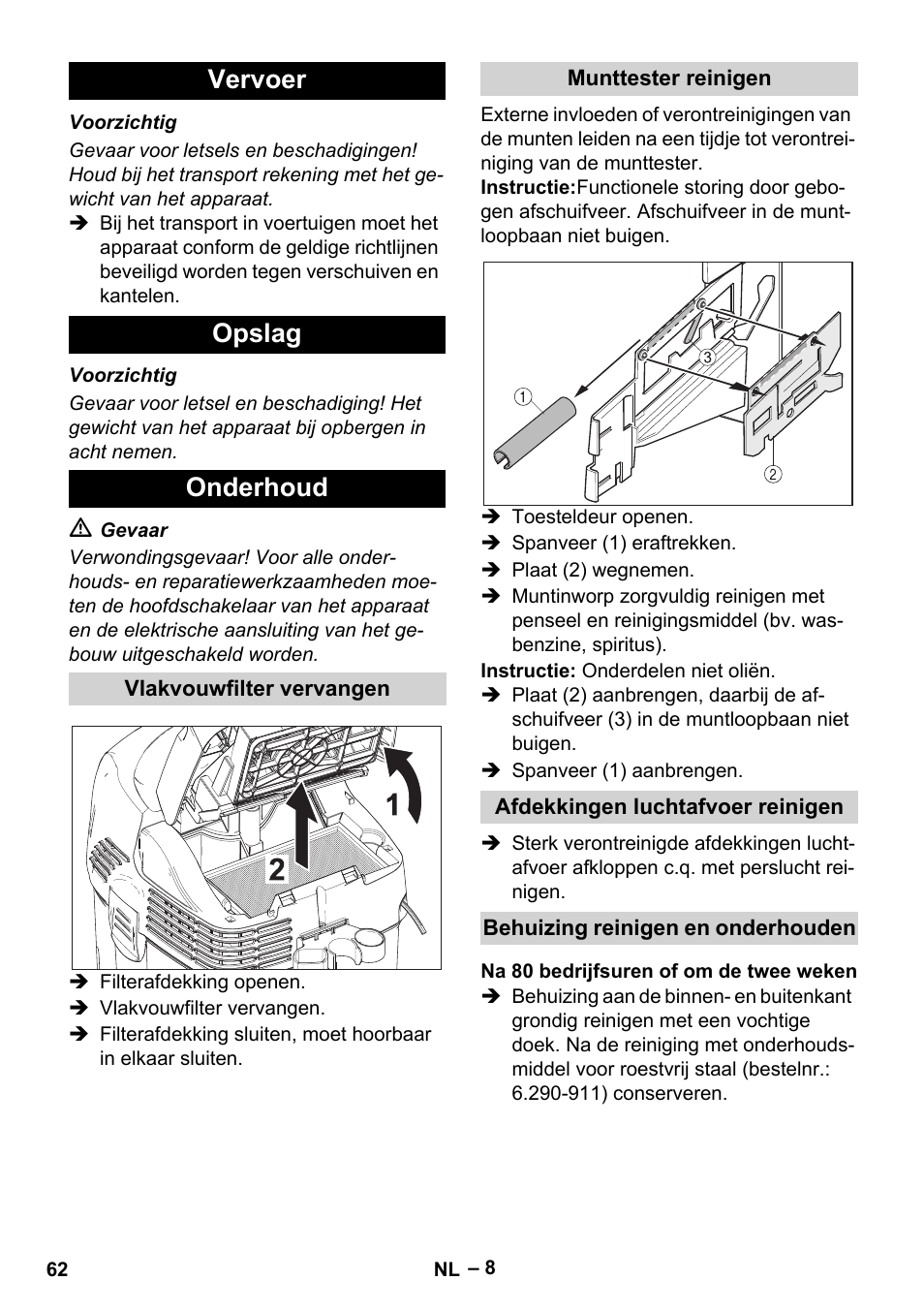 Vervoer opslag onderhoud | Karcher SB V1 Eco User Manual | Page 62 / 356
