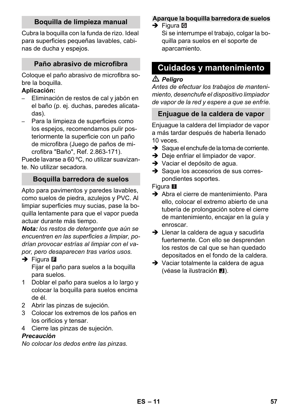 Cuidados y mantenimiento | Karcher SC 2-550 C EU User Manual | Page 57 / 278