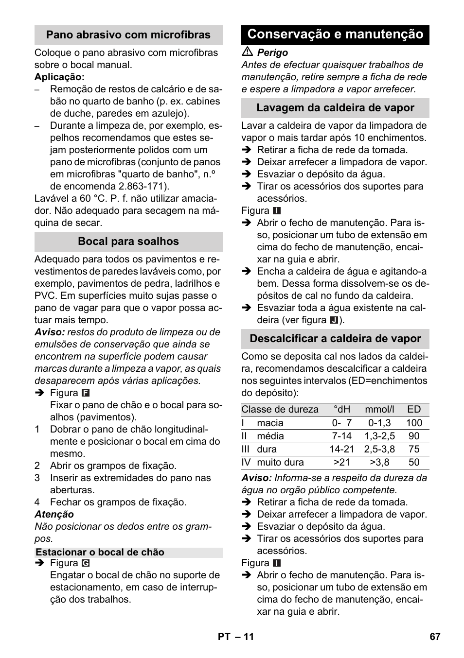 Conservação e manutenção | Karcher SC 2-550 C EU User Manual | Page 67 / 278