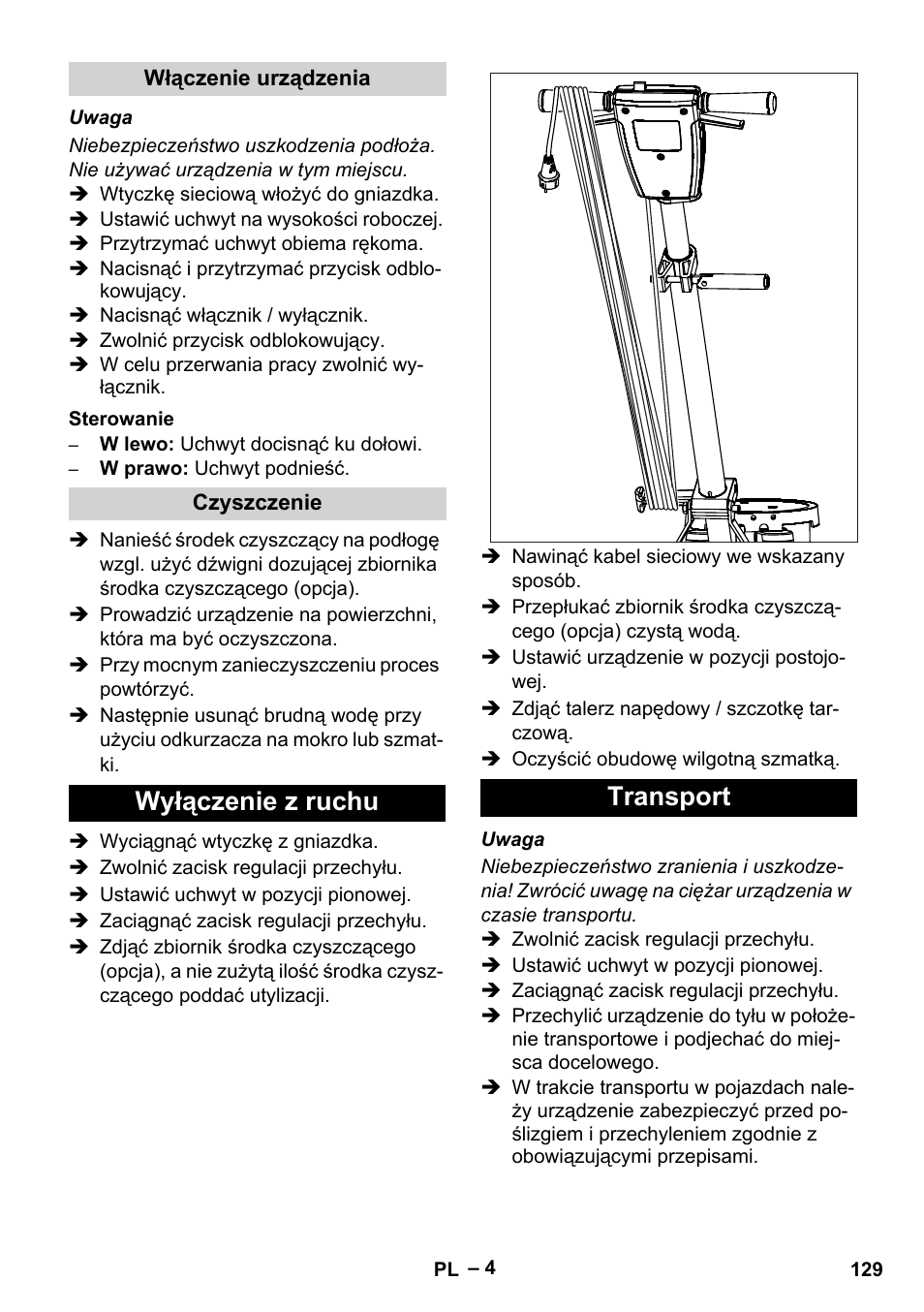 Wyłączenie z ruchu transport | Karcher BDS 43-180 C User Manual | Page 129 / 204