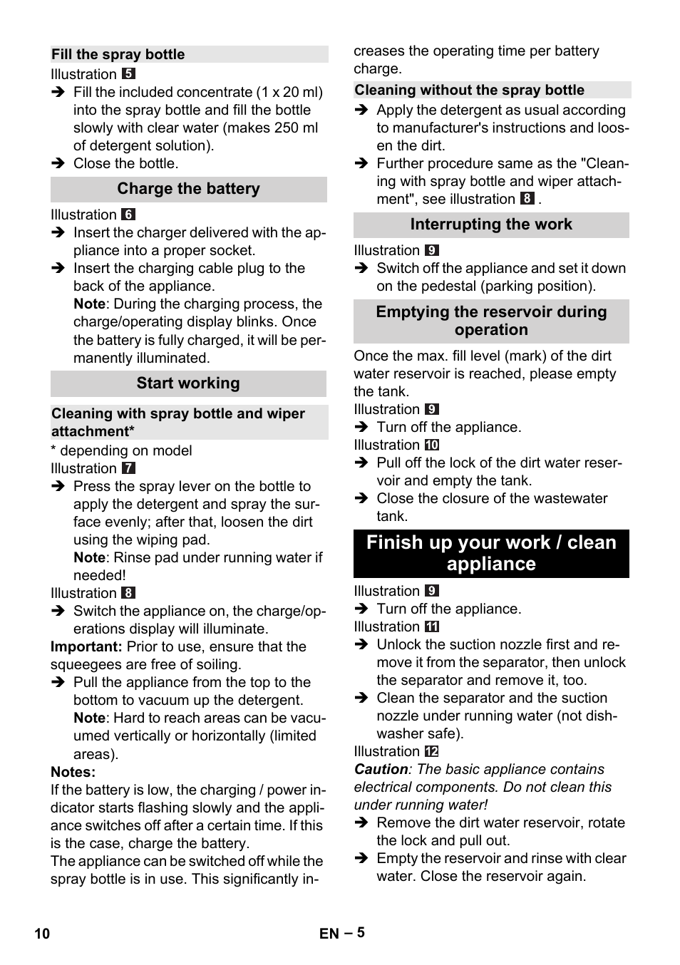 Finish up your work / clean appliance | Karcher WV 50 Plus User Manual | Page 10 / 152