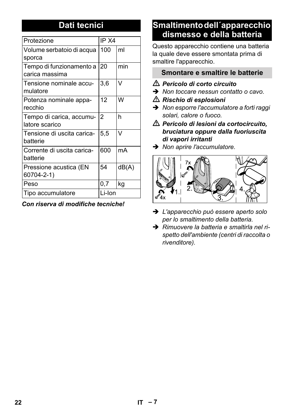 Dati tecnici | Karcher WV 50 Plus User Manual | Page 22 / 152