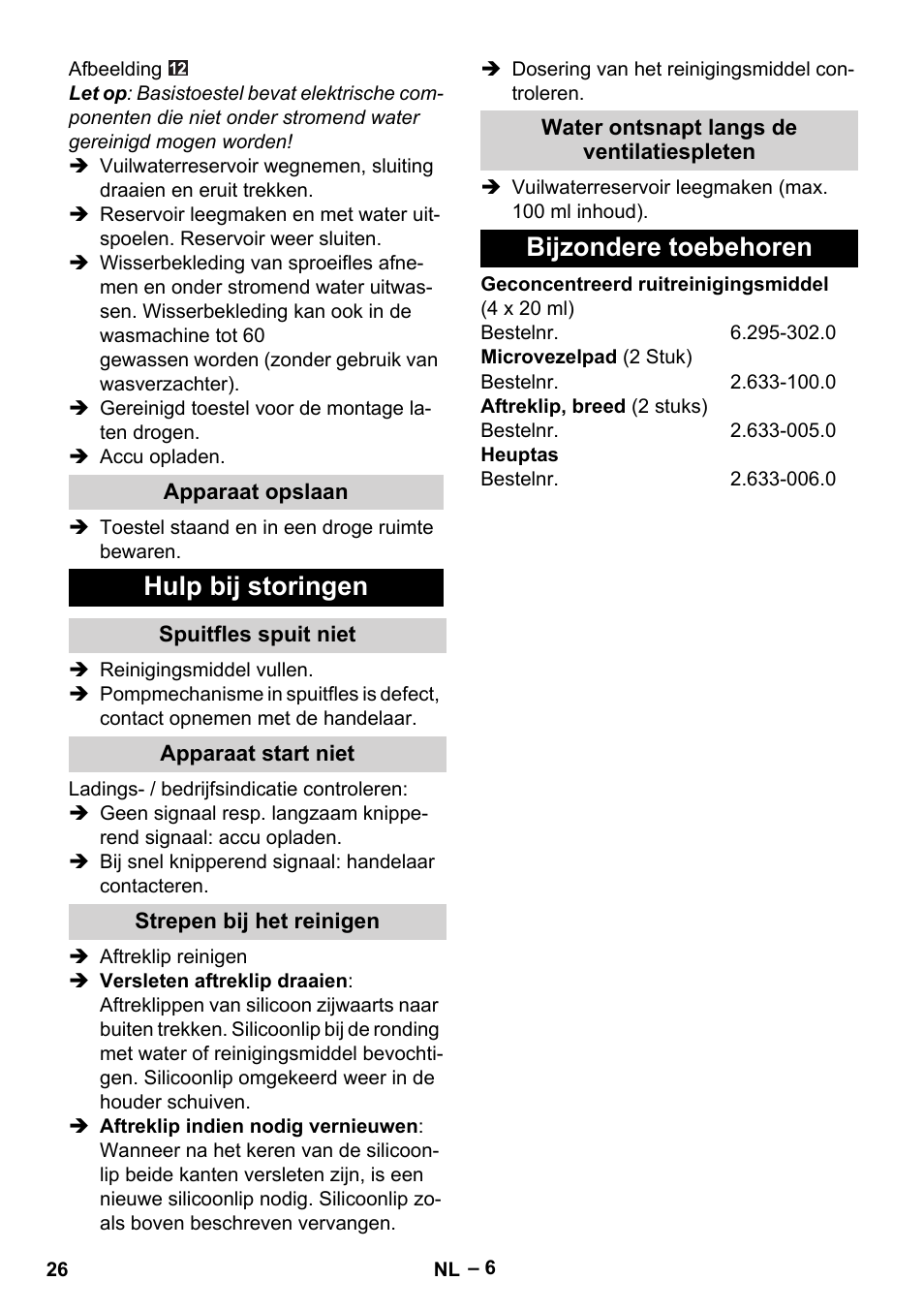 Hulp bij storingen, Bijzondere toebehoren | Karcher WV 50 Plus User Manual | Page 26 / 152