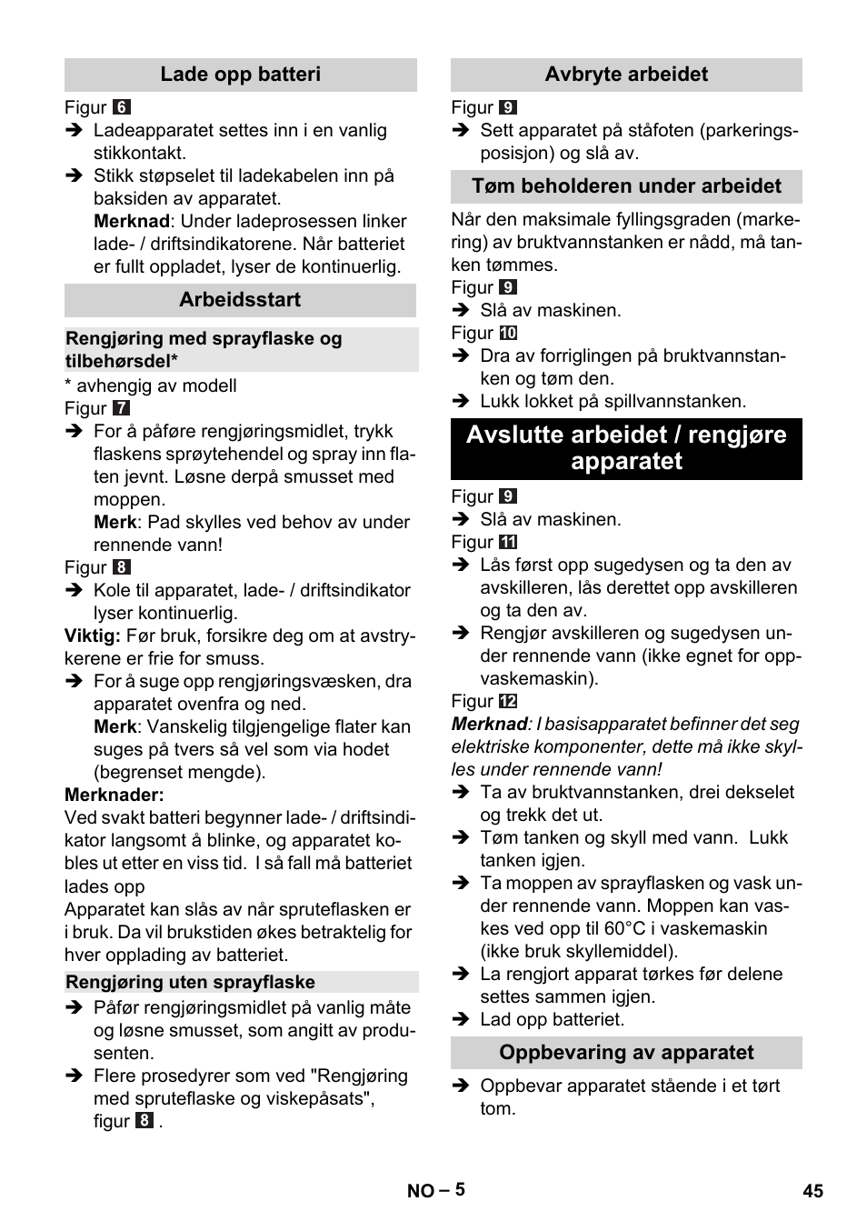 Avslutte arbeidet / rengjøre apparatet | Karcher WV 50 Plus User Manual | Page 45 / 152