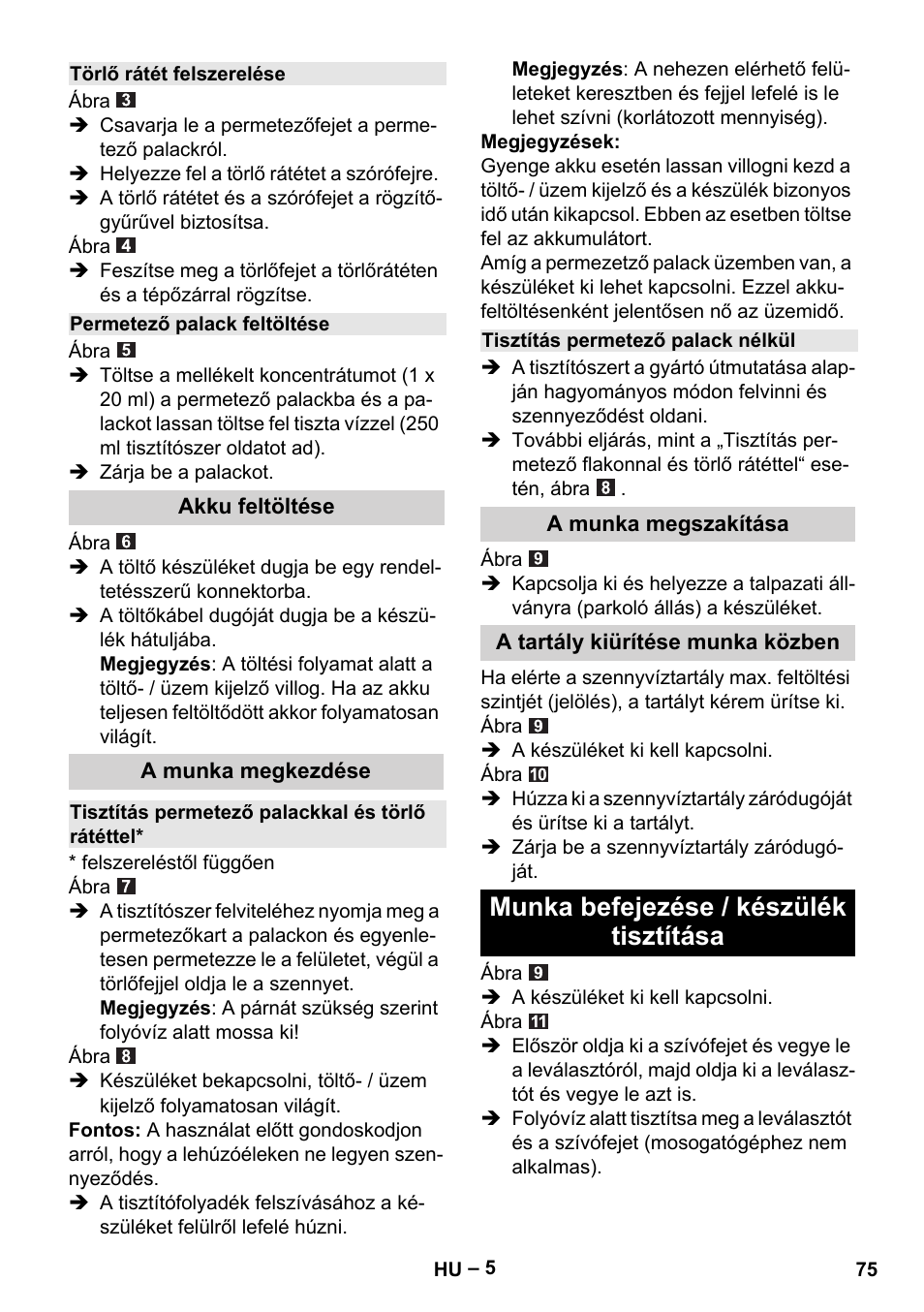 Munka befejezése / készülék tisztítása | Karcher WV 50 Plus User Manual | Page 75 / 152