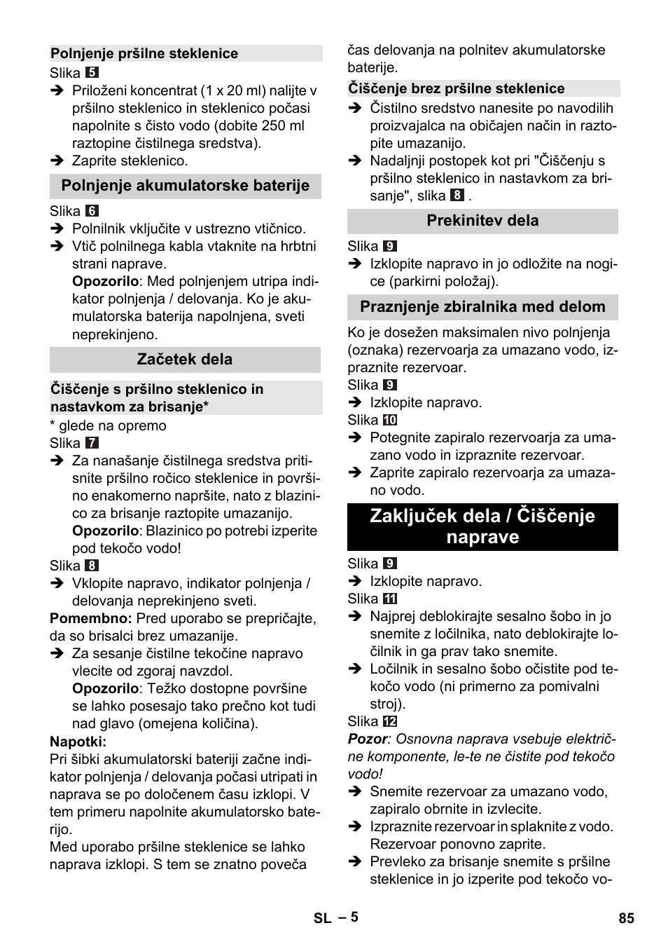 Zaključek dela / čiščenje naprave | Karcher WV 50 Plus User Manual | Page 85 / 152