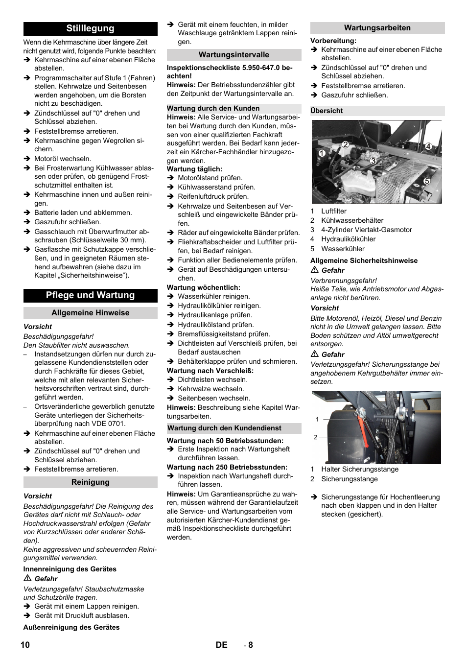 Stilllegung pflege und wartung | Karcher KM 170-600 R Lpg User Manual | Page 10 / 472