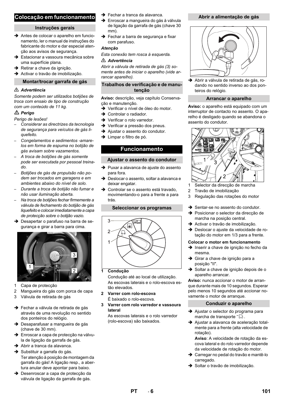 Colocação em funcionamento, Funcionamento | Karcher KM 170-600 R Lpg User Manual | Page 101 / 472