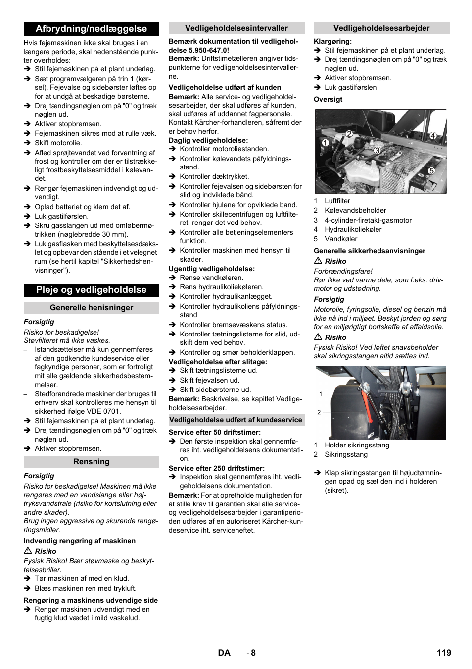 Afbrydning/nedlæggelse pleje og vedligeholdelse | Karcher KM 170-600 R Lpg User Manual | Page 119 / 472