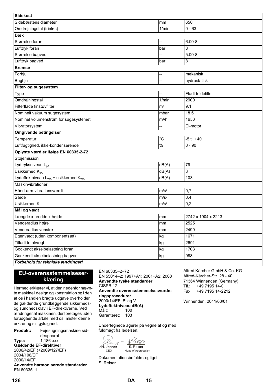 Eu-overensstemmelseser- klæring | Karcher KM 170-600 R Lpg User Manual | Page 126 / 472