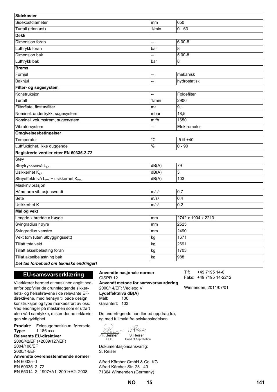 Eu-samsvarserklæring | Karcher KM 170-600 R Lpg User Manual | Page 141 / 472