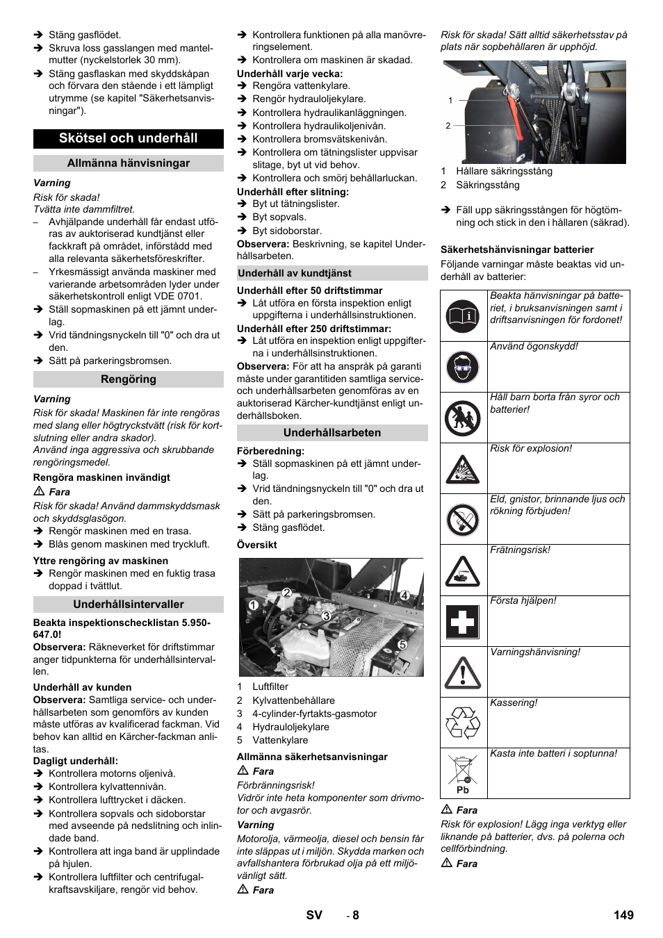 Skötsel och underhåll | Karcher KM 170-600 R Lpg User Manual | Page 149 / 472