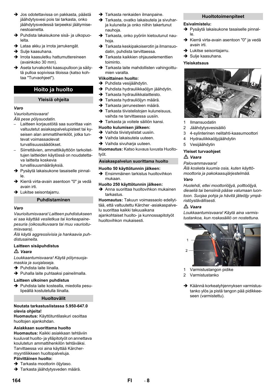 Hoito ja huolto | Karcher KM 170-600 R Lpg User Manual | Page 164 / 472