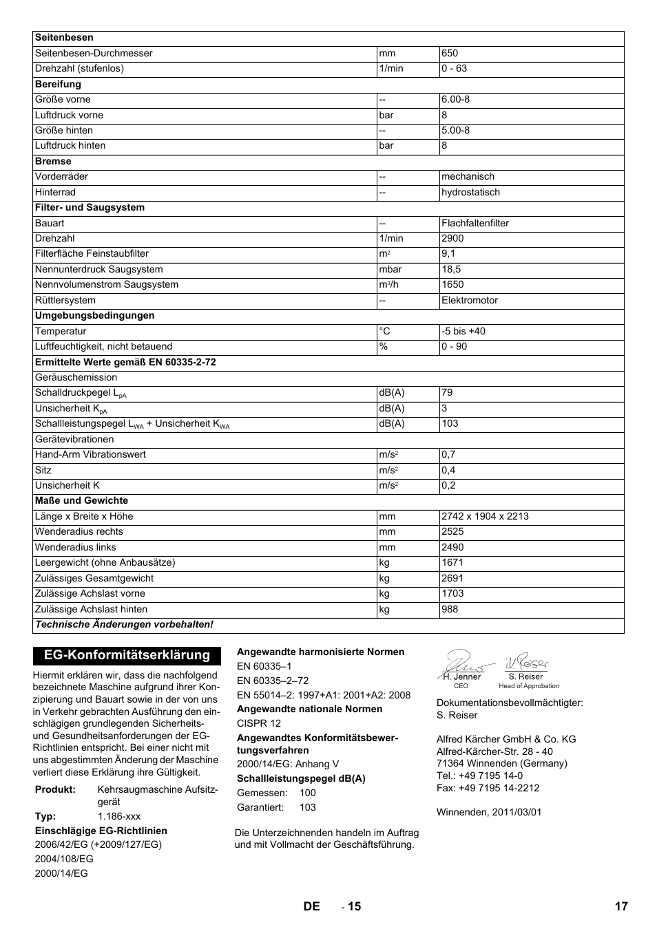 Eg-konformitätserklärung | Karcher KM 170-600 R Lpg User Manual | Page 17 / 472