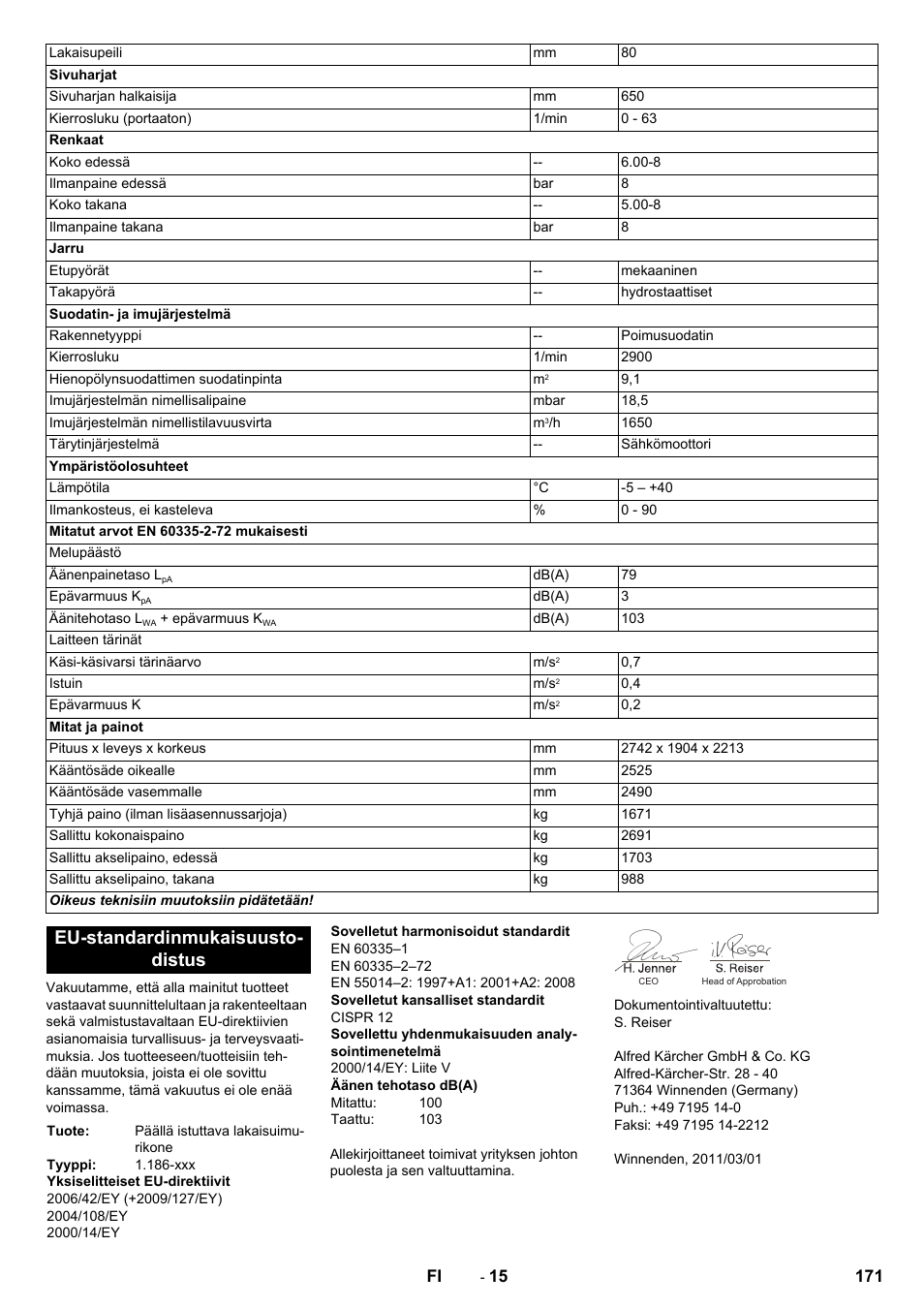Eu-standardinmukaisuusto- distus | Karcher KM 170-600 R Lpg User Manual | Page 171 / 472