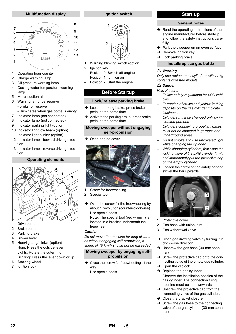 Before startup, Start up | Karcher KM 170-600 R Lpg User Manual | Page 22 / 472