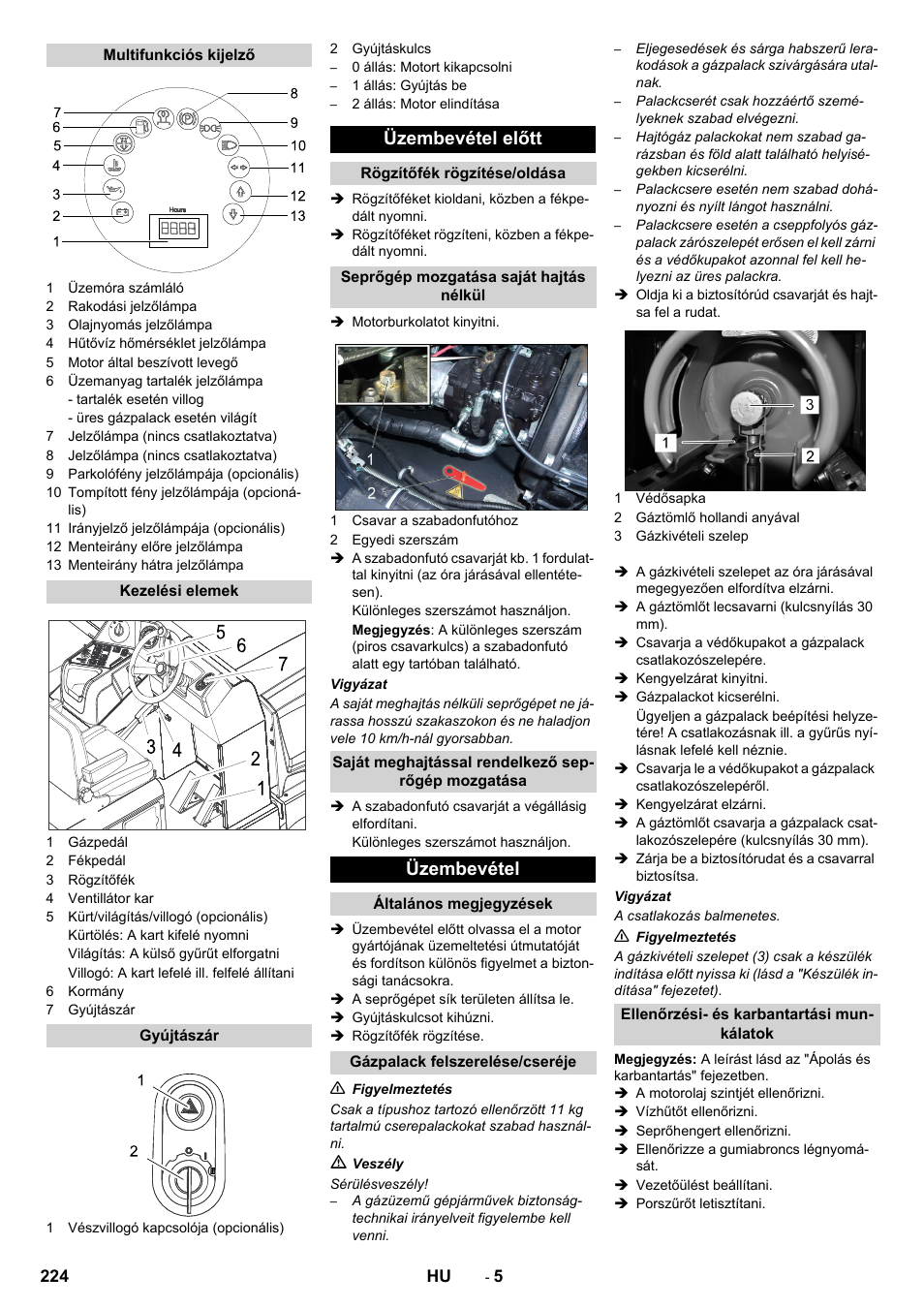 Üzembevétel előtt, Üzembevétel | Karcher KM 170-600 R Lpg User Manual | Page 224 / 472