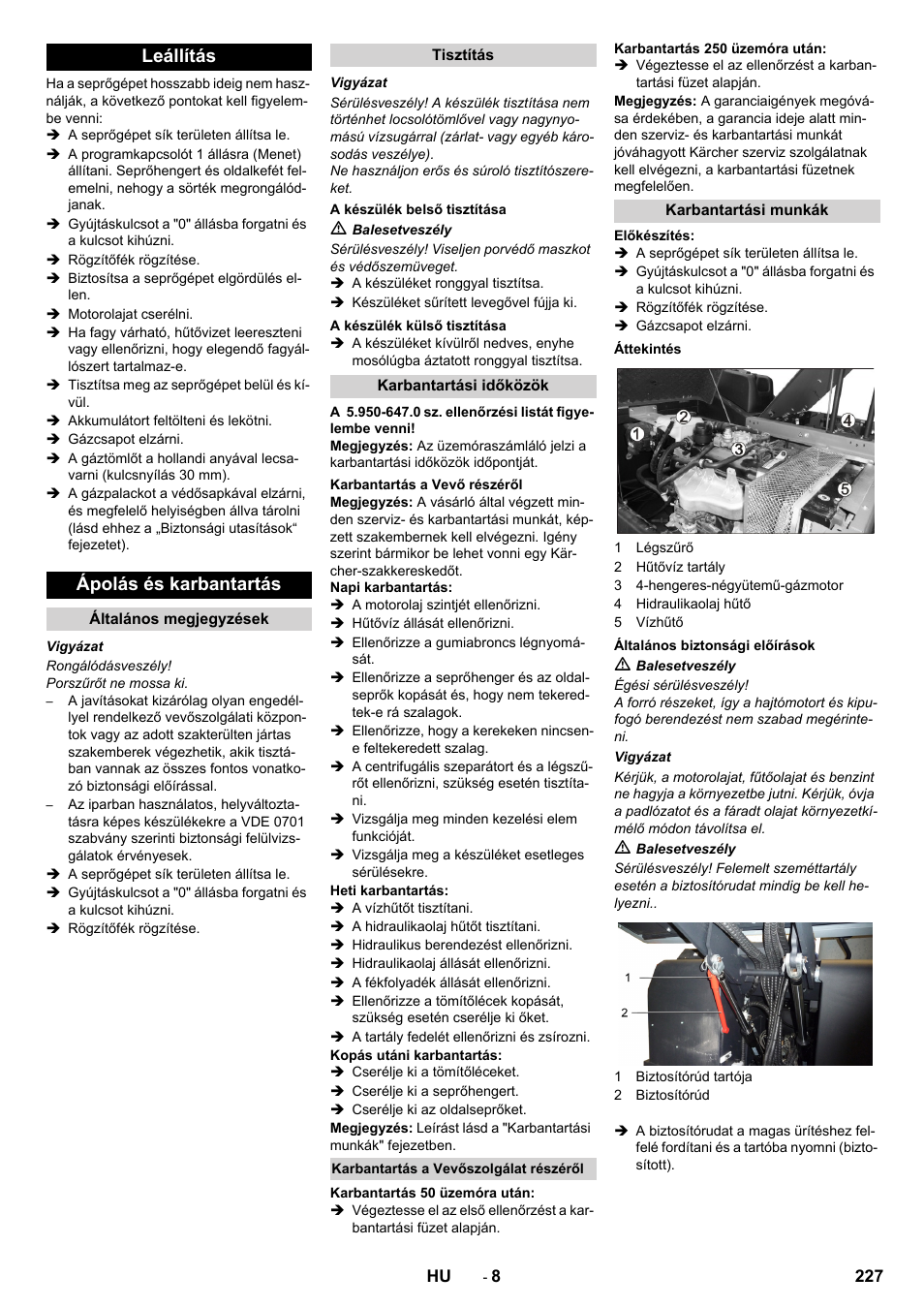 Leállítás ápolás és karbantartás | Karcher KM 170-600 R Lpg User Manual | Page 227 / 472
