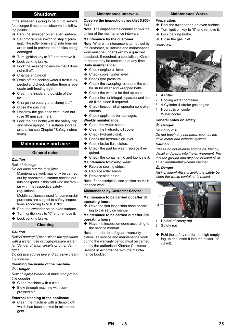 Shutdown maintenance and care | Karcher KM 170-600 R Lpg User Manual | Page 25 / 472