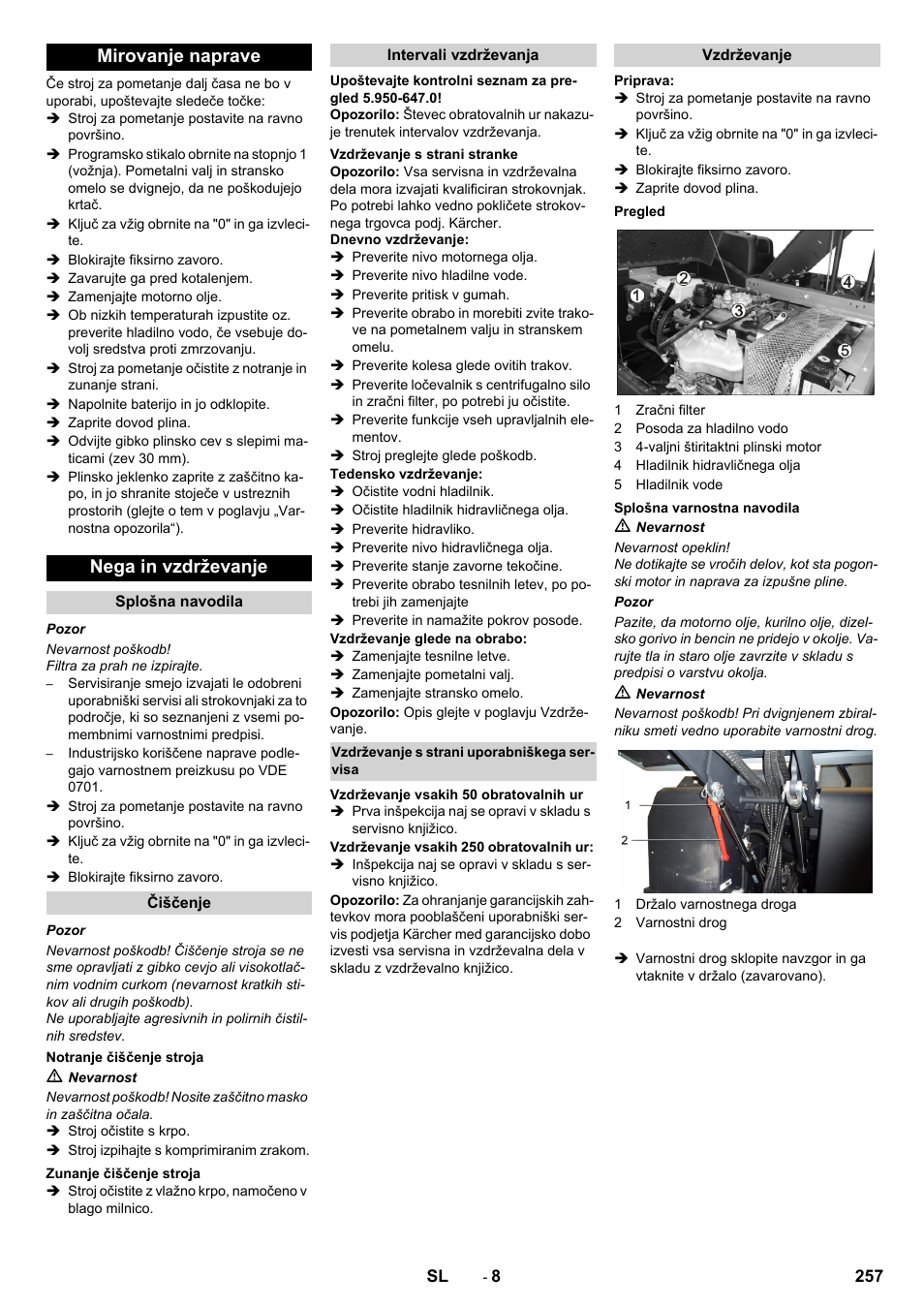 Mirovanje naprave nega in vzdrževanje | Karcher KM 170-600 R Lpg User Manual | Page 257 / 472
