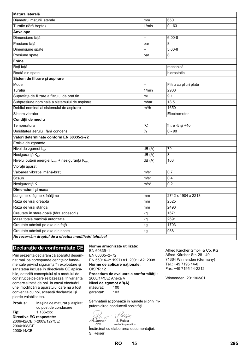 Declaraţie de conformitate ce | Karcher KM 170-600 R Lpg User Manual | Page 295 / 472