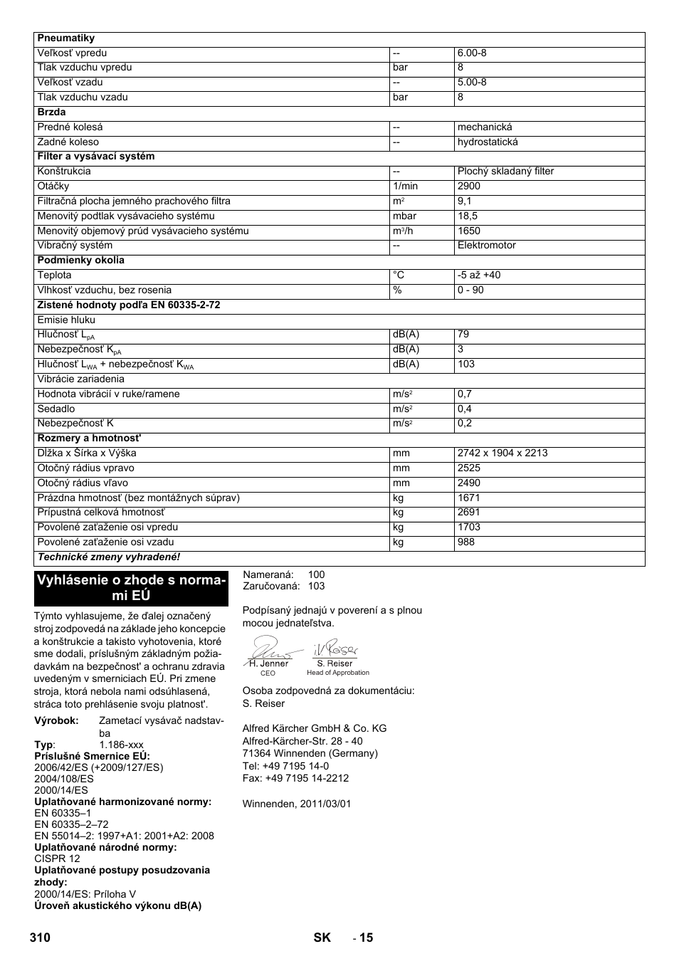 Vyhlásenie o zhode s norma- mi eú | Karcher KM 170-600 R Lpg User Manual | Page 310 / 472