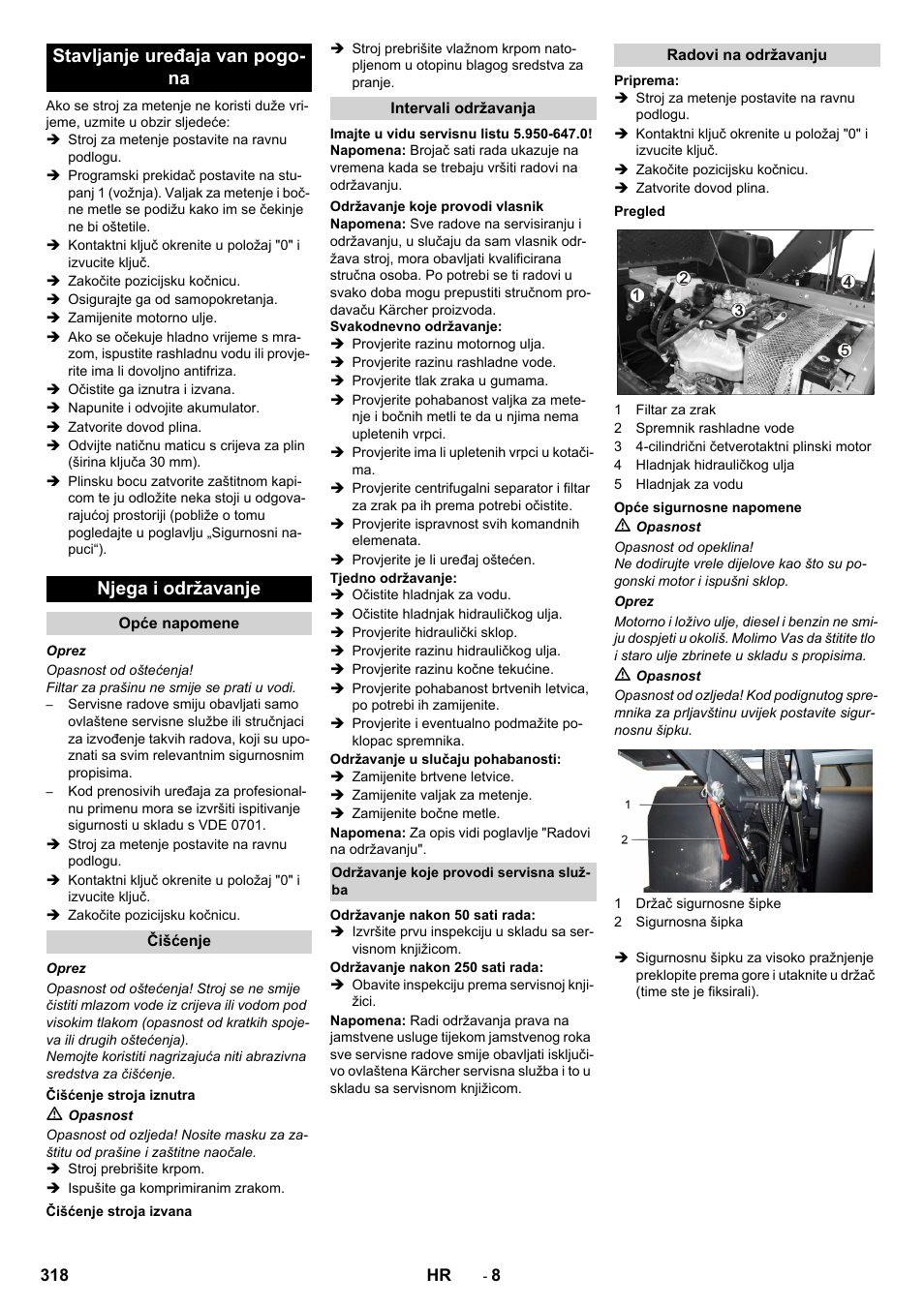 Stavljanje uređaja van pogo- na njega i održavanje | Karcher KM 170-600 R Lpg User Manual | Page 318 / 472