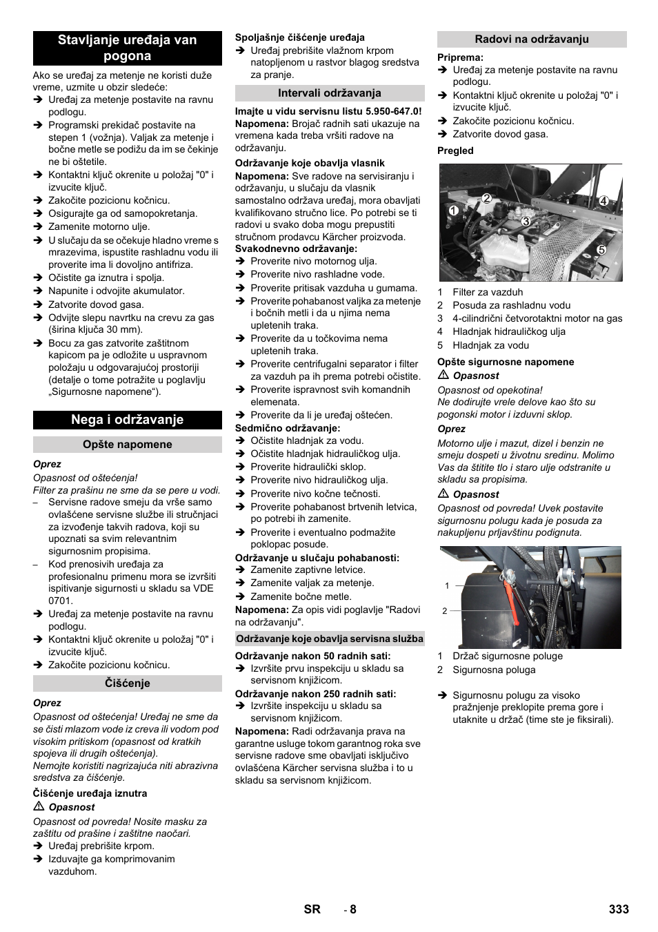 Stavljanje uređaja van pogona nega i održavanje | Karcher KM 170-600 R Lpg User Manual | Page 333 / 472