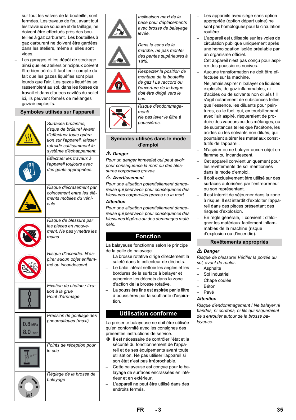 Fonction utilisation conforme | Karcher KM 170-600 R Lpg User Manual | Page 35 / 472