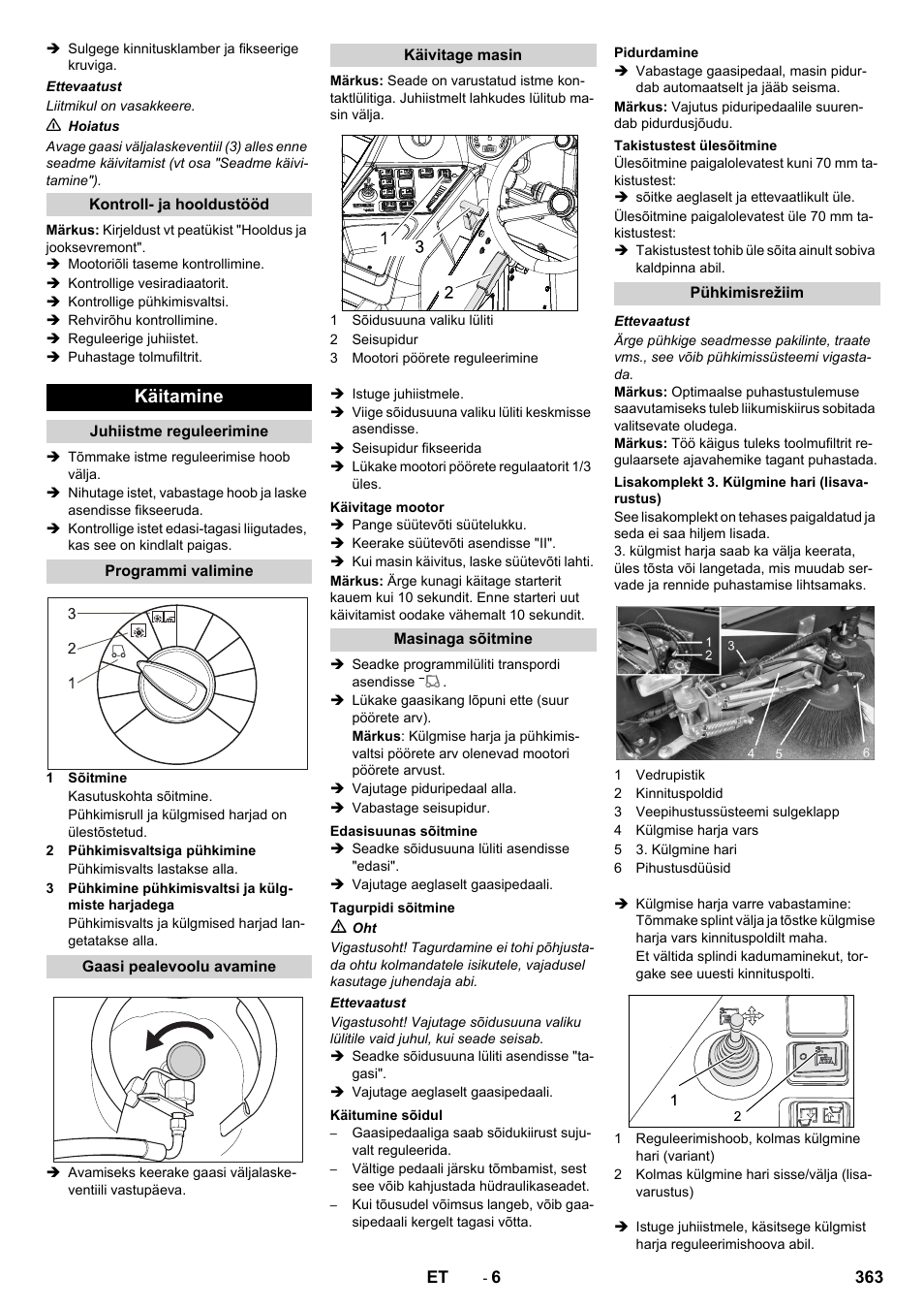 Käitamine | Karcher KM 170-600 R Lpg User Manual | Page 363 / 472