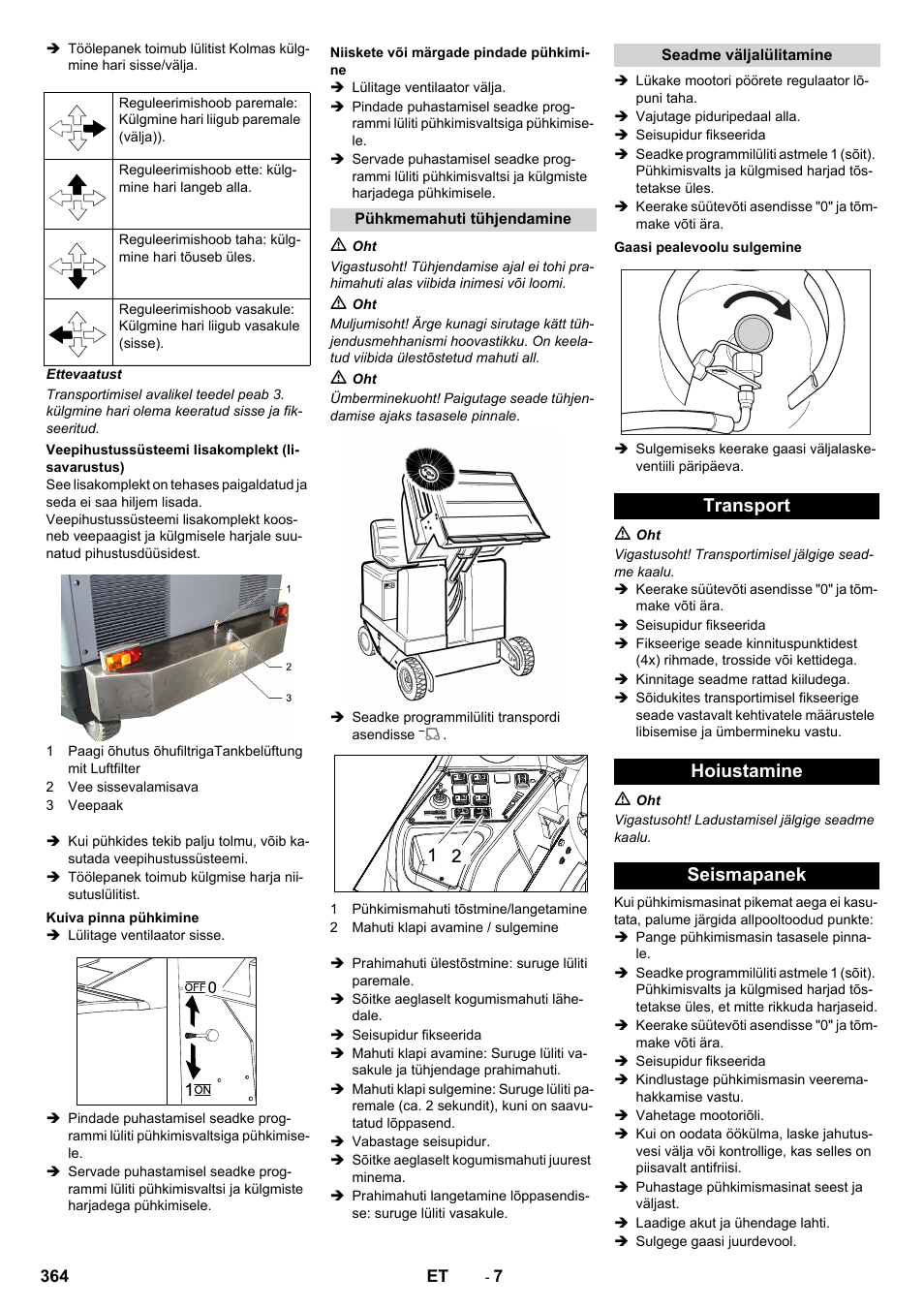 Transport hoiustamine seismapanek | Karcher KM 170-600 R Lpg User Manual | Page 364 / 472