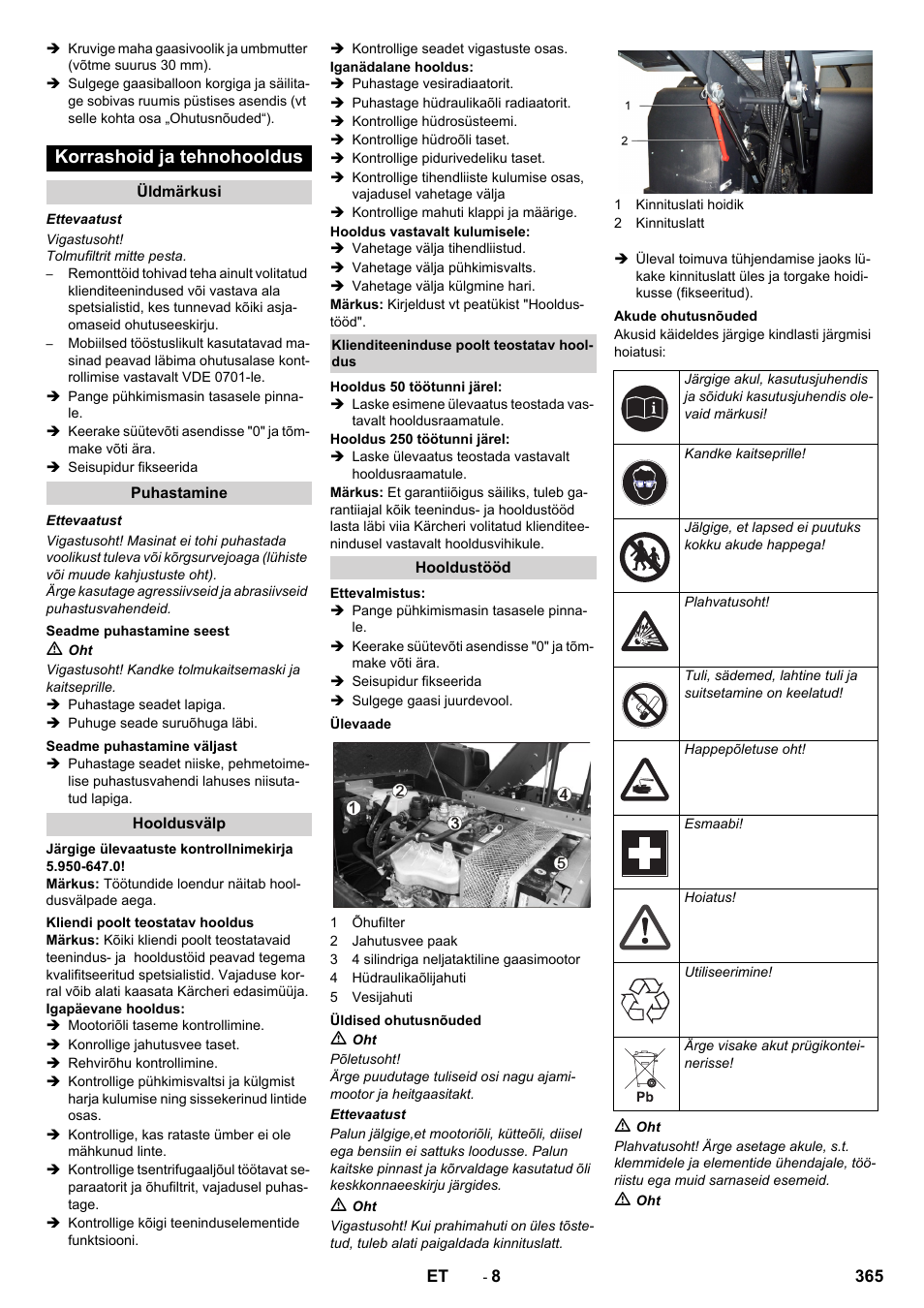 Korrashoid ja tehnohooldus | Karcher KM 170-600 R Lpg User Manual | Page 365 / 472