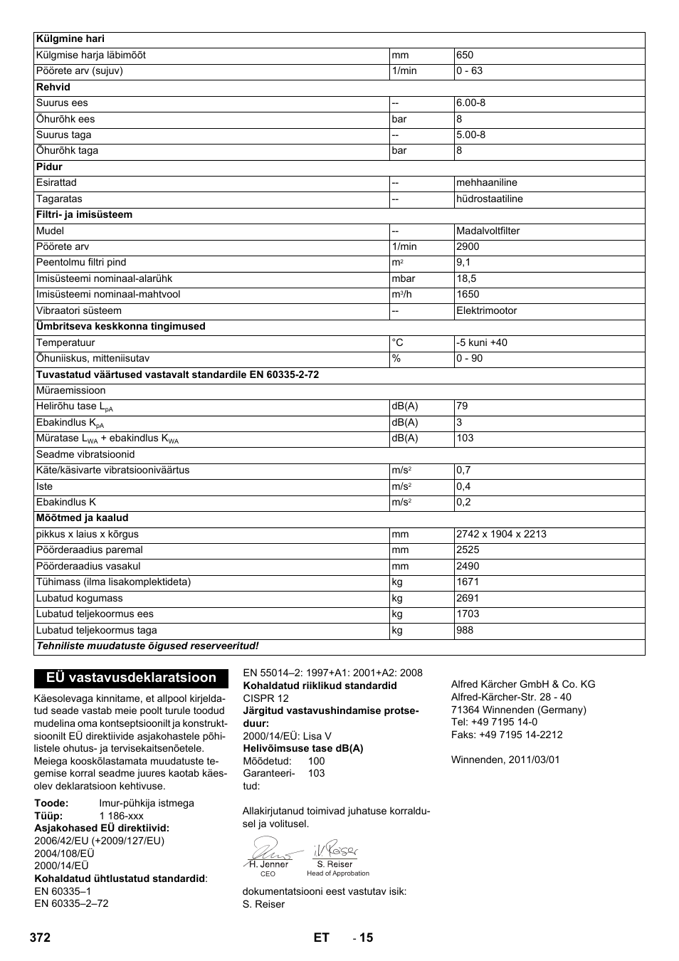 Eü vastavusdeklaratsioon | Karcher KM 170-600 R Lpg User Manual | Page 372 / 472