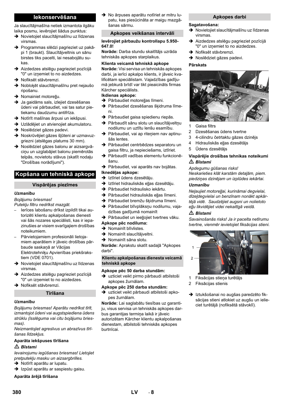 Iekonservēšana kopšana un tehniskā apkope | Karcher KM 170-600 R Lpg User Manual | Page 380 / 472