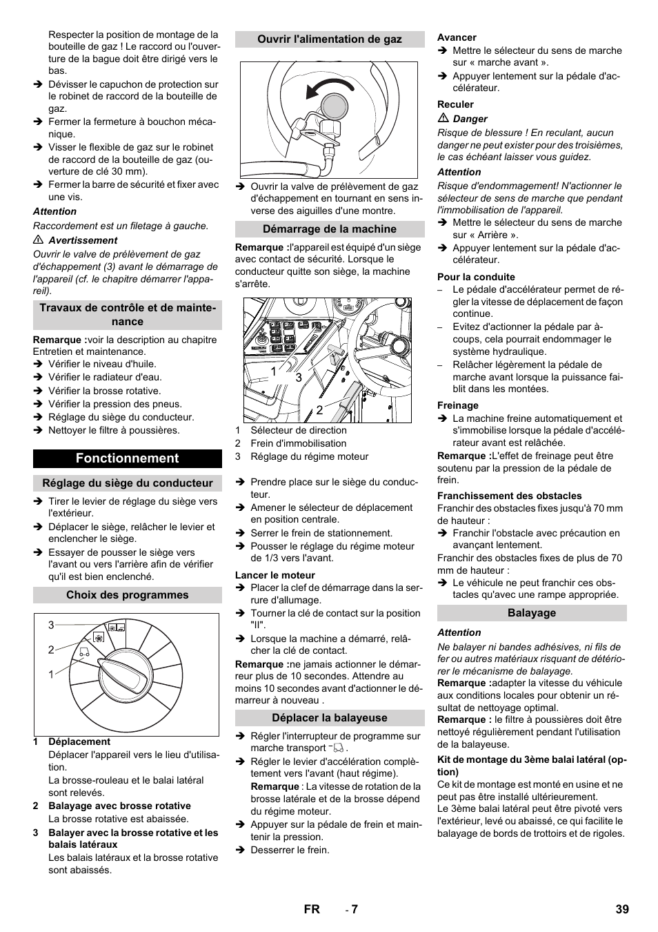 Fonctionnement | Karcher KM 170-600 R Lpg User Manual | Page 39 / 472
