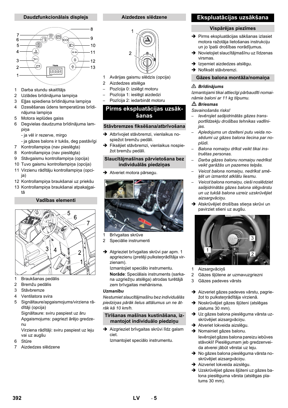 Pirms ekspluatācijas uzsāk- šanas, Ekspluatācijas uzsākšana | Karcher KM 170-600 R Lpg User Manual | Page 392 / 472